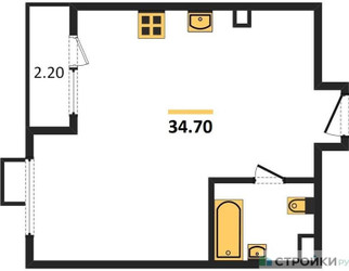 Планировка однокомнатной(квартира) площадью 34.7 квадратных метров в ЖК “ЖК Миловидное”