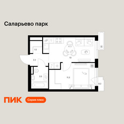 Планировка однокомнатной(квартира) площадью 31.7 квадратных метров в ЖК “ЖК Саларьево парк”