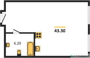 Планировка двухкомнатной(квартира) площадью 43.3 квадратных метров в “ЖК Nametkin Tower (Наметкин Тауэр)”