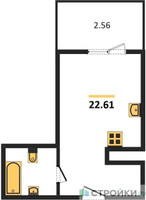 Планировка студии(квартира) площадью 22.61 квадратных метров в “ЖК Радость (Радумля Парк)”