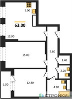 Планировка двухкомнатной(квартира) площадью 63.2 квадратных метров в “ЖК Пушкино Град”