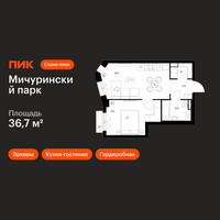 Планировка однокомнатной(квартира) площадью 36.7 квадратных метров в “ЖК Мичуринский Парк”