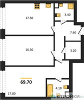 Планировка двухкомнатной(квартира) площадью 69.7 квадратных метров в “ЖК Нагатино Ай-Лэнд”