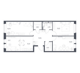 Планировка трехкомнатной(квартира) площадью 80.21 квадратных метров в ЖК “ЖК Большое Путилково”