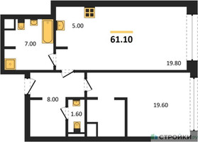 Планировка однокомнатной(квартира) площадью 61.1 квадратных метров в “ЖК Ренессанс”