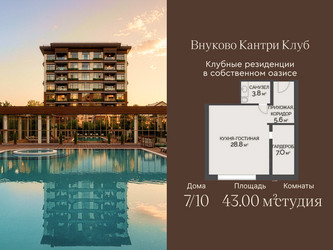 Планировка студии(квартира) площадью 43 квадратных метров в ЖК “ЖК Внуково Кантри Клаб”