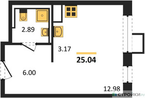 Планировка студии(квартира) площадью 25.04 квадратных метров в “ЖК Пригород Лесное”