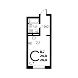 Планировка студии(квартира) площадью 24.8 квадратных метров в ЖК “Новые Ватутинки. Заречный”
