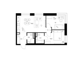 Планировка двухкомнатной(квартира) площадью 52.3 квадратных метров в “ЖК Москворечье”