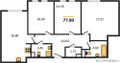 Планировка трехкомнатной(квартира) площадью 77.8 квадратных метров в “ЖК Равновесие”