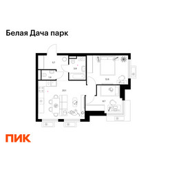 Планировка двухкомнатной(квартира) площадью 52.4 квадратных метров в ЖК “ЖК Белая Дача парк”