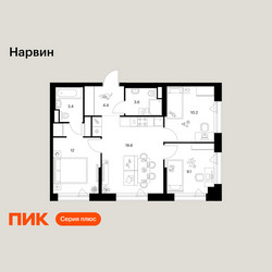 Планировка трехкомнатной(квартира) площадью 61.3 квадратных метров в ЖК “Нарвин”