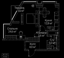 Планировка однокомнатной(квартира) площадью 51.6 квадратных метров в “ЖК СЕЗАР БУДУЩЕЕ”