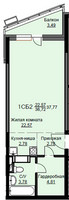 Планировка студии(квартира) площадью 38.1 квадратных метров в “ЖК Соболевка”