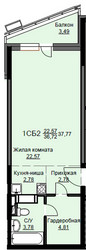Планировка студии(квартира) площадью 38.1 квадратных метров в ЖК “ЖК Соболевка”