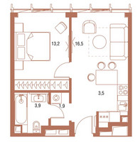 Планировка однокомнатной(квартира) площадью 39 квадратных метров в “ЖК Symphony 34 (Симфония 34)”
