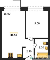 Планировка однокомнатной(квартира) площадью 31.5 квадратных метров в ЖК “ЖК Никольский квартал Отрада”