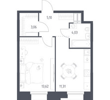 Планировка однокомнатной(апартаменты) площадью 37.12 квадратных метров в “ЖК Апарт-отель Тропарево парк”