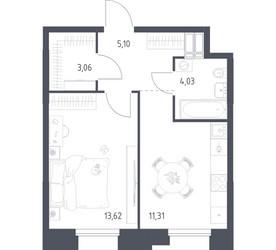 Планировка однокомнатной(апартаменты) площадью 37.12 квадратных метров в ЖК “ЖК Апарт-отель Тропарево парк”