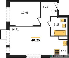 Планировка однокомнатной(квартира) площадью 40.25 квадратных метров в “ЖК Горки Парк”