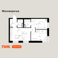 Планировка двухкомнатной(квартира) площадью 52.9 квадратных метров в “ЖК Москворечье”