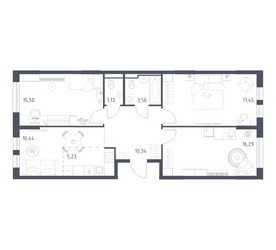 Планировка трехкомнатной(квартира) площадью 80.53 квадратных метров в ЖК “ЖК Остафьево”