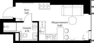 Планировка студии(квартира) площадью 22.5 квадратных метров в “ЖК Веер”