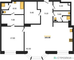 Планировка однокомнатной(квартира) площадью 103.22 квадратных метров в “ЖК Хамовники 12”