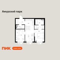 Планировка двухкомнатной(квартира) площадью 53.7 квадратных метров в “ЖК Амурский парк”