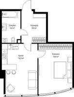 Планировка однокомнатной(квартира) площадью 54.3 квадратных метров в “ЖК ОНЕ”