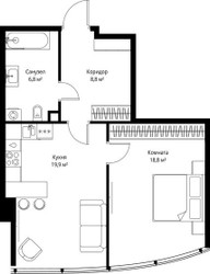 Планировка однокомнатной(квартира) площадью 54.3 квадратных метров в ЖК “ЖК ОНЕ”