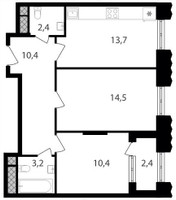 Планировка двухкомнатной(квартира) площадью 57 квадратных метров в “ЖК Варшавские ворота”