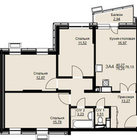 Планировка трехкомнатной(квартира) площадью 76.8 квадратных метров в “ЖК Соболевка”