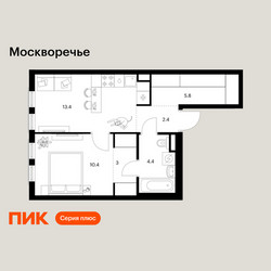 Планировка однокомнатной(квартира) площадью 39.4 квадратных метров в ЖК “ЖК Москворечье”