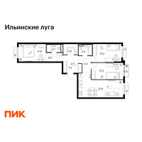 Планировка трехкомнатной(квартира) площадью 86 квадратных метров в “ЖК Ильинские луга”