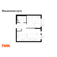 Планировка однокомнатной(квартира) площадью 39.8 квадратных метров в “ЖК Ильинские луга”