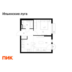 Планировка однокомнатной(квартира) площадью 39.8 квадратных метров в ЖК “ЖК Ильинские луга”