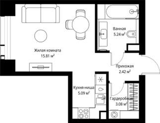 Планировка студии(квартира) площадью 31.64 квадратных метров в ЖК “ЖК Веер”