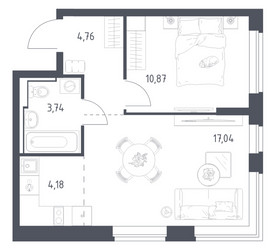 Планировка однокомнатной(квартира) площадью 40.59 квадратных метров в ЖК “ЖК Новое Видное”