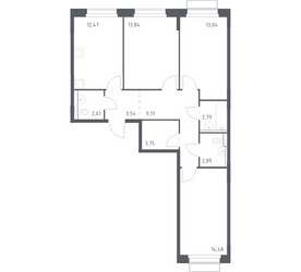 Планировка трехкомнатной(квартира) площадью 78.54 квадратных метров в ЖК “ЖК Новое Внуково”