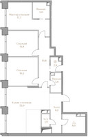 Планировка трехкомнатной(квартира) площадью 122.4 квадратных метров в “ЖК Коллекция Лужники”