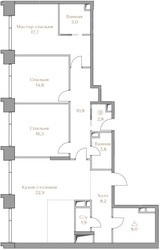 Планировка трехкомнатной(квартира) площадью 122.4 квадратных метров в ЖК “ЖК Коллекция Лужники”