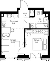 Планировка однокомнатной(квартира) площадью 35.17 квадратных метров в ЖК “ЖК СЕТ”