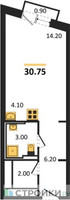Планировка студии(квартира) площадью 30.75 квадратных метров в “ЖК Sky Sputnik (Скай Спутник)”