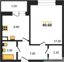 Планировка однокомнатной(квартира) площадью 40.6 квадратных метров в “ЖК Малиново”