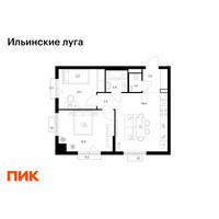 Планировка двухкомнатной(квартира) площадью 53.7 квадратных метров в “ЖК Ильинские луга”