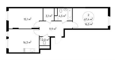 Планировка двухкомнатной(квартира) площадью 67.4 квадратных метров в ЖК “ЖК Переделкино Ближнее”