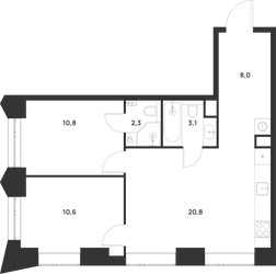 Планировка двухкомнатной(квартира) площадью 55.6 квадратных метров в ЖК “ЖК Войс”