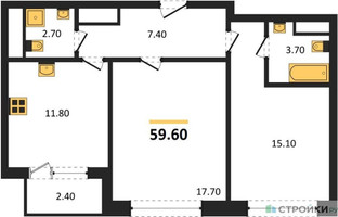 Планировка двухкомнатной(квартира) площадью 59.6 квадратных метров в “Квартал Филатов луг”