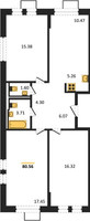Планировка трехкомнатной(квартира) площадью 80.56 квадратных метров в “ЖК Квартал Сабурово”